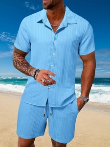 Conjuntos De Camisa Con Cuello Mao Y Botones Y Pantalones Cortos De Lino Y Algodón Transpirables De Estilo Vintage Para Hombre, Atuendos Casuales Para Uso Diario, Ropa De Verano Para Hombre - Product Image 3