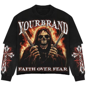 Camisetas de algodón para hombre 300 GSM personalizadas al por mayor, camisas extragrandes de algodón de gran tamaño ajustadas con mangas dobles - Product Image 4