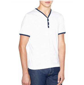 100% coton hommes t-shirts avec garniture contrastée t-shirts hommes professionnel col en V séchage rapide t-shirt respirant - Product Image 1