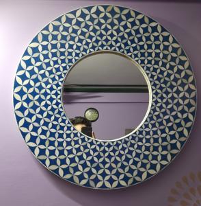 Miroir mural au design géométrique incrusté d'os bleu de luxe rond moderne de meilleure qualité pour la décoration intérieure dans la chambre à coucher - Product Image 1