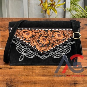 Vente chaude point de botte usiné à la main en cuir suédé enveloppe sac à bandoulière femmes grande capacité en cuir véritable rabat sac à bandoulière - Product Image 1