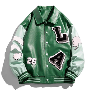 Blouson universitaire à capuche avec broderie Dream et motif lettres sur le devant, style décontracté pour l'automne, coupe régulière et ample - Product Image 1