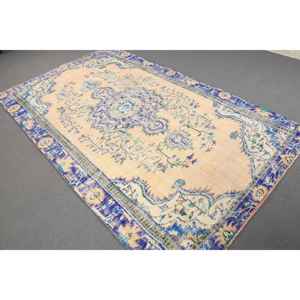 Alfombra Turca Vintage, Alfombra Grande de 5.3x8.4 pies, Alfombra de Lana Azul Beige Estilo Suroeste - Product Image 1