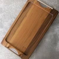 Grande assiette de service rectangulaire classique en bois massif, finition polie, durable, faite à la main, pour buffets, tables, organisateurs de spa et accueil des invités