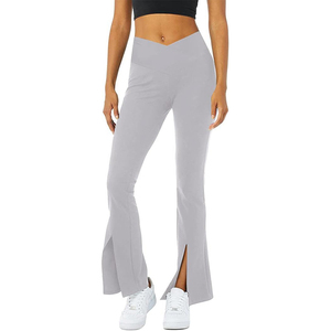 Leggings de yoga pour femmes à taille haute et coupe bootcut avec ourlet fendu, pantalon de sport ajusté - Product Image 1