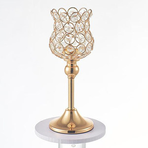 Lampe élégante en cristal plaqué or à trois têtes en cristal Bougeoir de mariage Supports votifs décoratifs de table à bas prix - Product Image 2