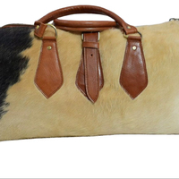 Sac en cuir de vachette vintage unisexe Moroccan Soul, forme baril, doublure en cuir véritable, fermeture éclair en toile, deux poignées, élégant pour les voyages