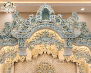 Swaminarayan Hand Carved <b>Mandir</b> in Marble Look BAPS Design White Gold Swaminarayan Temple Best Quality Teak Wooden Carved <b>Mandir</b> - Product Image 4