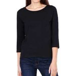 Camisetas tejidas de algodón orgánico 100% para mujer con manga larga, camiseta azul con estampado de logotipo personalizado, ecológica y elegante - Product Image 3