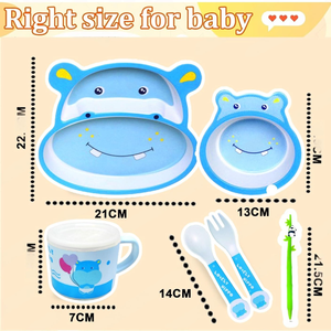 Adorable Ensemble de Vaisselle pour Enfants en Fibre de Bambou Motif Hippopotame de Dessin Animé, 5 Pièces, Comprend Couverts et Baguettes, Design Imprimé pour Repas Bébé et Enfants - Product Image 6