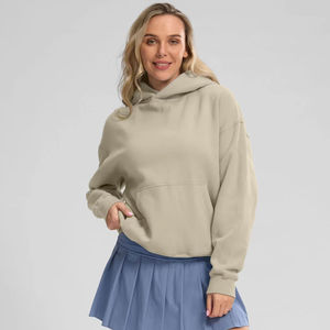 Sweat à capuche décontracté pour femme, épaules tombantes, surdimensionné, mélange de coton, imprimé personnalisé, écologique, tissu jersey à col en V, respirant - Product Image 6
