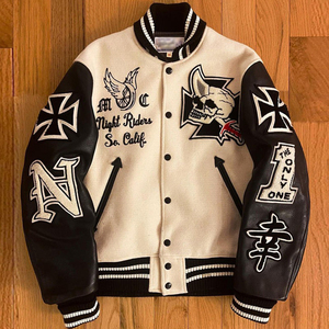 เสื้อแจ็คเก็ตทีมตัวแทนแขนยาวสำหรับผู้ชาย, เสื้อโค้ทผ้าคอปกสี่เหลี่ยมสไตล์สตรีทเสื้อแจ็คเก็ตบอมเบอร์ - Product Image 2