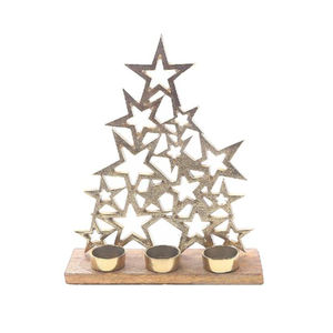 Portavelas de Metal Dorado de Alta Calidad para Árbol de Navidad, Base de Aluminio y Madera, Decoración para el Hogar, Portavelas para Uso Navideño - Product Image 6