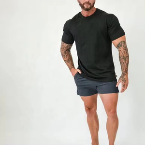 T-shirt d'entraînement respirant à manches 2024 pour homme, à bas prix, vêtements de sport, t-shirt de sport en coton noir - Product Image 5