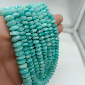 ลูกปัดอะเมโซไนต์ทรงรอนเดลล์เจียระไนแบบเยอรมัน สวยงาม ขนาด 8-10 มม. ลูกปัดพลอยอะเมโซไนต์ธรรมชาติสำหรับทำเครื่องประดับ - Product Image 1