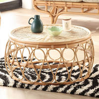 Table basse ronde en rotin naturel fabriquée à la main Boho Chic meubles de salon avec tissage complexe