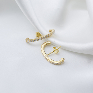 Clear Zircon Stone Push Back Earrings Turkish Wholesale Handmade 925 Sterling Silver Jewelry - Product Image 1