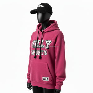 เสื้อฮู้ดผู้หญิงผ้าฟลีซเนื้อหนา 330 GSM ผ้าอุ่น สีชมพูสดใส ปักโลโก้ตามสั่ง สไตล์สปอร์ต เสื้อฮู้ดพื้นฐานสำหรับผู้หญิง - Product Image 4