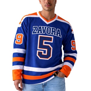 เสื้อฮอกกี้สไตล์เรโทร สีส้มน้ำเงิน สำหรับผู้ชาย ทรงโอเวอร์ไซส์ ผ้าตาข่าย ชุดทีม สามารถสั่งทำชื่อและหมายเลขได้ แขนยาว เสื้ออเมริกันฟุตบอล - Product Image 1