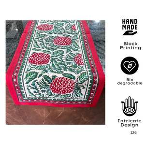 Elegant Hand Block Print Jaipuri Artisan <b>Table</b> Runner Colorful Vintage Cotton <b>Table</b> <b>Cover</b> 6-Seater Leaves Pattern for Home Hotel - Product Image 2