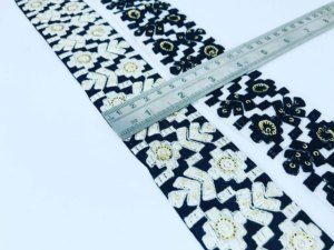 Wholesale Romantic Geometric Floral Embroidery <b>Lace</b> Trim Sequin Indian Saree Border <b>Black</b> & White Fancy Garment Dresses Craft - Product Image 2