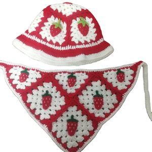 2025 Custom Handmade Crocheted Strawberry <b>Hat</b> Bandanas for Women Daily Outdoor Party Made of Cotton Yarn for All Ages - Product Image 1