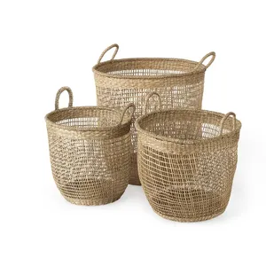 Hot xu hướng cỏ biển dệt giỏ wicker giỏ tủ quần áo lưu trữ nhà tổ chức ráp tổ chức tre giặt giỏ