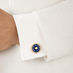 Gold Plated Handmade Emerald Cut Green Stone <b>Black</b> Enamel Halo Cufflinks From Rajasthan for <b>Men</b> - Product Image 3