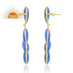 Pendientes colgantes de piedras preciosas de Calcedonia azul natural chapados en oro de 18 quilates, joyería fina Demi - Product Image 3