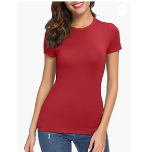 Camiseta de manga corta acanalada ajustada con cuello redondo para mujer, camiseta transpirable, Camiseta básica con decoración de logotipo, informal para el verano de Bangladesh - Product Image 1