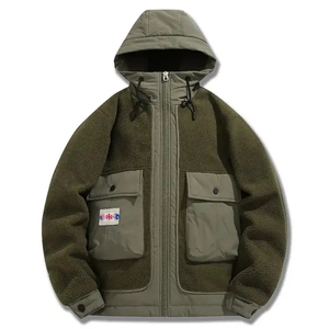 Men's Knit <b>Fleece</b> Super Soft <b>Warm</b> Outdoor Winter Coat Contrast Panel Zipper Casual Winter Jacket - Product Image 4