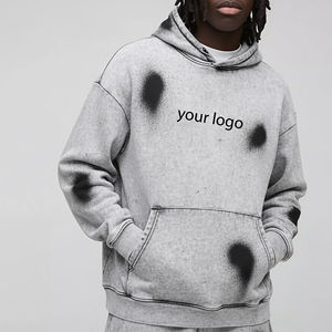 Custom Winter Embroidered Drop Shoulder Loose Fit <b>Black</b> <b>Sprayed</b> Pullover Hoodies High Quality 100% Cotton Hip Hop Style - Product Image 4