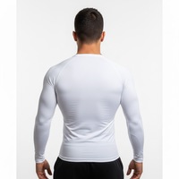 Kaos Kompresi Lengan Panjang Unisex Putih Bahan Polyester/Nylon Rash Guard Cepat Kering Bernapas untuk Gym Fitness Base Layer