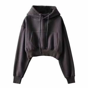 เสื้อฮู้ดครอปไหมพรมโอเวอร์ไซส์สำหรับผู้หญิง รุ่นใหม่ล่าสุด  พร้อมโลโก้สั่งทำ  แขนยาว  คอซิป  ผ้าฝ้าย 100%  ไม่เป็นขุย - Product Image 5