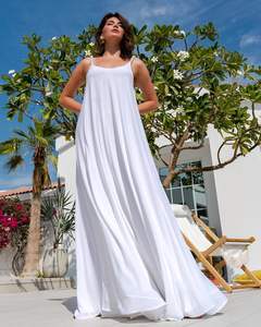 Robe longue en coton blanc bohème pour les femmes Party Wear Attractive Sun Maxi Round- neck Style Long Maxi Dress - Product Image 2