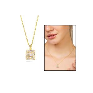 Collana da donna con Design quadrato Color oro 925 in argento Sterling con pietra di zircone bianco - Product Image 2