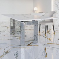 Table à manger rectangulaire en marbre de 220 cm, design moderne de New York, stable, blanc argenté, 6 places, meubles de salle à manger, acier inoxydable