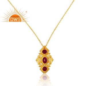 New Trending Sterling Silver 18K Gold Plated Natural Dyed <b>Ruby</b> Gemstone <b>Necklace</b> Demi Fine Jewelry Manufacturer - Product Image 2
