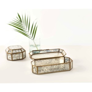 Rectangle forme Vintage boîte à bijoux décorative cadre doré couvercle en verre boîte organisateur stockage bibelot vitrine boîte de couleur or - Product Image 3