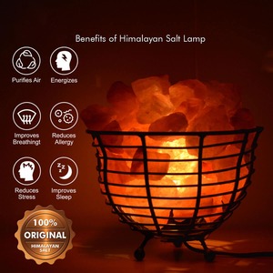100% Natural Himalayan Salt Bowl Shape Metal Basket <b>Lamp</b> New Modern Design Air Purifier with Carved Technique Home Decoration - Product Image 2