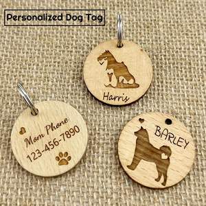 Collar de lujo para mascotas, collar de gato grabado, placa de identificación en blanco de madera, etiqueta de nombre de madera natural para perro - Product Image 4