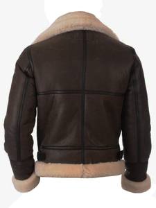 Blouson Aviateur en Cuir Véritable Shearling – Tendance Hiver, Rembourrage Chaud en Fourrure Sherpa, Style Décontracté Biker - Product Image 2