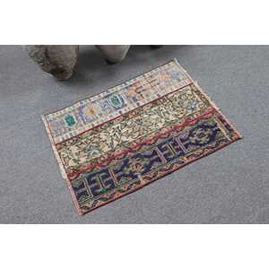 พรมตุรกี ขนาด 2.1x2.8 ฟุต สีน้ำเงินแดงลายตาราง ทำจากขนสัตว์ วินเทจ - Product Image 2