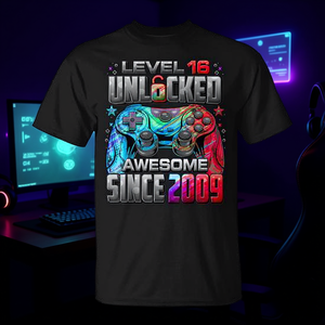 Fantastica maglietta da gaming per il 16° compleanno, livello 16 sbloccato dal 2009, maglietta promozionale premium - Product Image 3