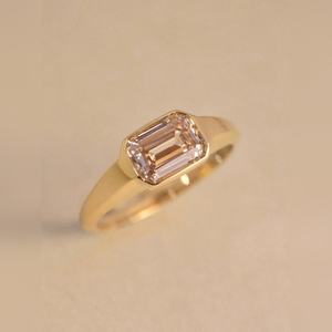 <b>Solid</b> 10K 14K 18K Gold <b>Silver</b> Platiinum Emerald Cut Champagne Diamond Ring Bezel Setting Custom Fine Jewelry Wholesale Supplier - Product Image 1