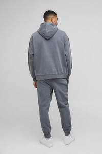 OEM Custom Logo 100% Cotton Printed Hoodie Pants Hot Selling Oversized Grey Washed Hooded Tracksuit Pigment Wash 500gsm Thick - Product Image 3