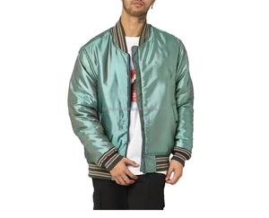 Veste bomber en satin, vestes universitaires, vestes de baseball universitaires, vente en gros OEM, vêtements pour hommes en vrac, broderie vierge, soie, baseball - Product Image 1
