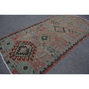 Tapis Kilim turc 5x9,8 pieds vert marron tissage plat laine tapis Latex pour salon couloir Rectangle Patchwork rayé - Product Image 2
