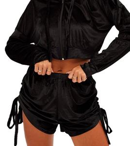 Conjunto de Dos Piezas de Terciopelo para Mujer, Informal, de Invierno, Manga Corta, Shorts por Encima de la Rodilla, 2026 - Product Image 3