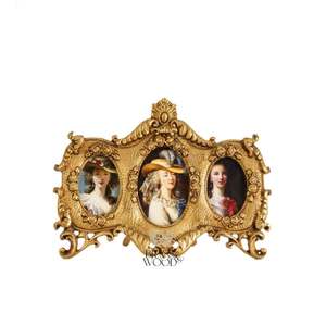 Antique copper decorative triple frame handmade brass artwork with portrait <b>paintings</b> <b>vintage</b> style elegant home - Product Image 3